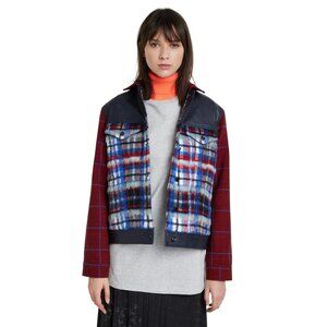 NWT Desigual wool blend Ingrid plaid faux leather bomber jacket, EU L
